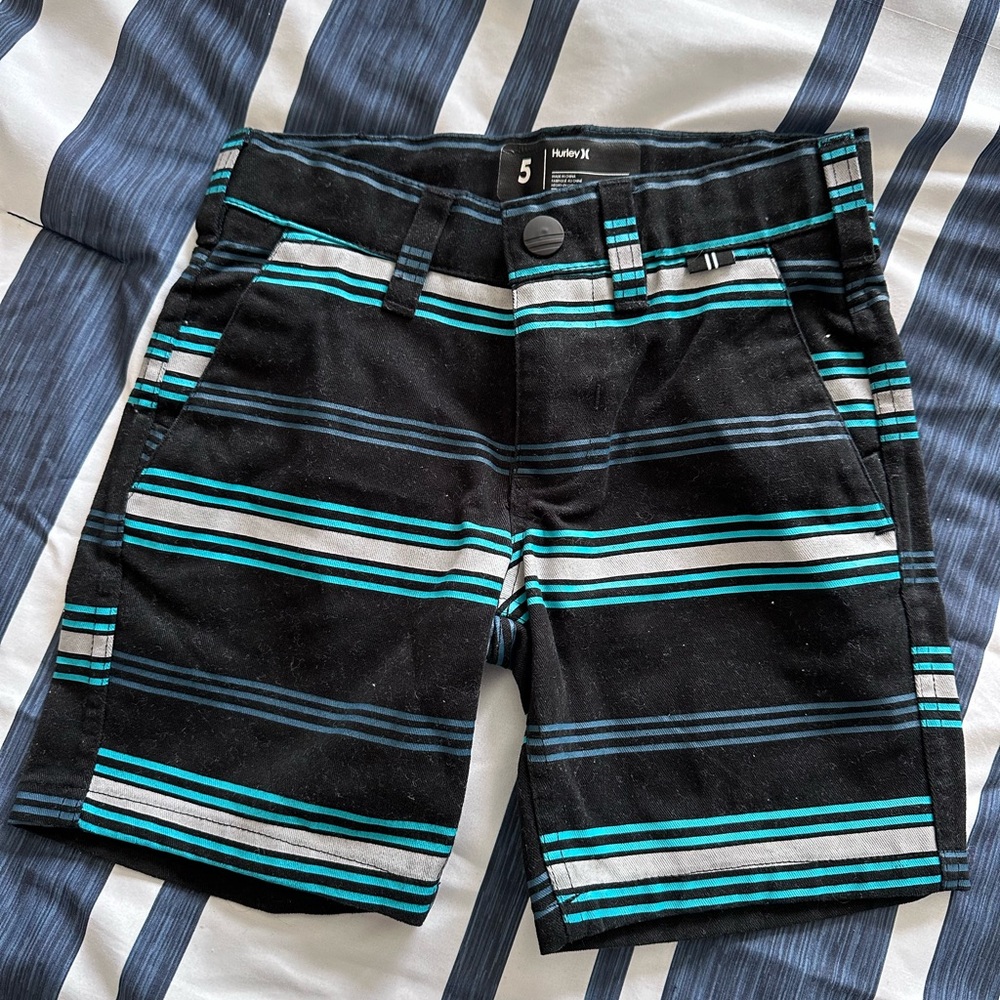 Hurley Kids Black and Teal Striped Shorts